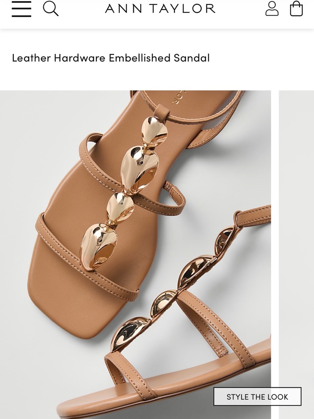 Ann Taylor Tan Leather Sandals with Gold Hardware